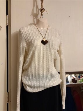 Lands' End Ivory Cable-Knit Crewneck Sweater. 100. Cashmere